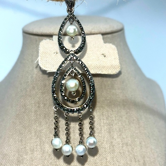 Vintage Suspicion Marcasite & Pearl Pendant 🌟 Sterling Elegance - Picture 7 of 14